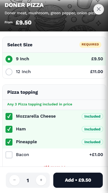 Doner Pizza, 9 inch, three toppings